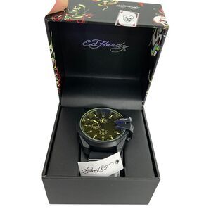 New Ed Hardy‎ Men`s Black Silicone Strap